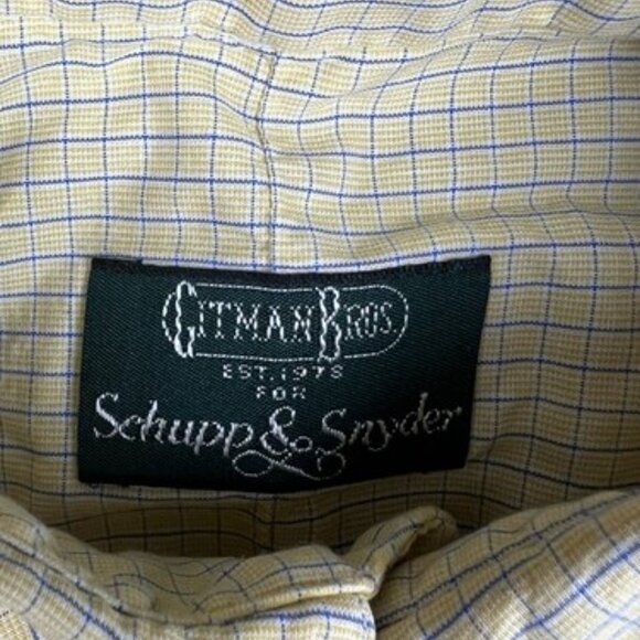 Gitman Bros For Schupp & Snyder Men's 15.5 34 Long Sleeve Yellow Check Button Up - Picture 2 of 8